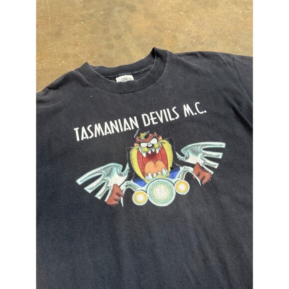 1991 Tasmanian Devils M.C. Looney Tunes Taz Tee – Warner Bros Biker - Sz L - Picture 11 of 12